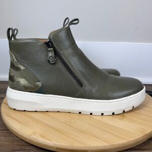 Vionic Brinkely Leather High Top Shoes Women 10 Olive Green Gold Camo Excellent